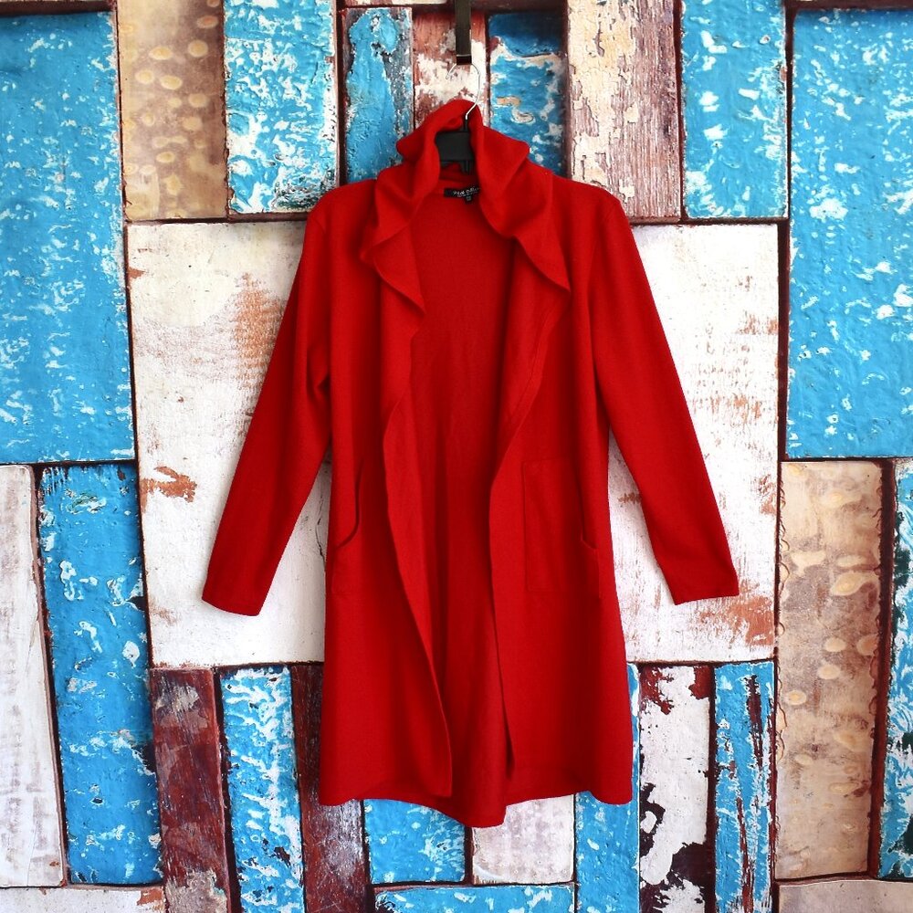 Women's WHITE MARK Long Hoodie Open Front Cardigan Long Sleeve ONE SIZE Red